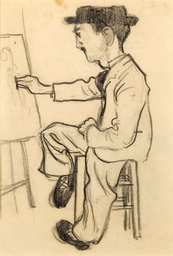A Seated Artist, Possibly Toulouse-Lautrec, Drawing at an Easel